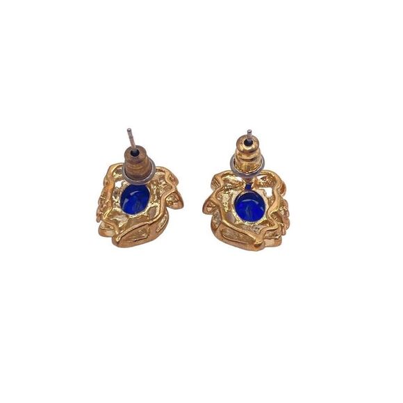 Gold blue cubic zirconia stud earrings - Picture 2 of 3